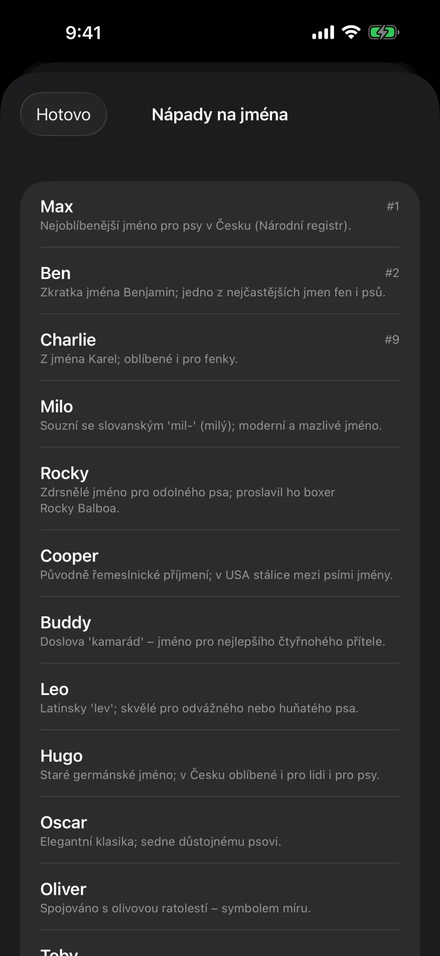 Nápady na jména pro psa v Gratulantu 1.9.1